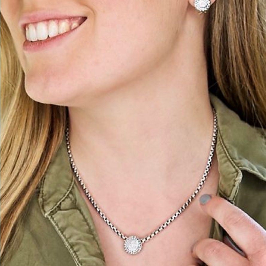 Jai Jewelry Silver Box Chain Diamond Necklace